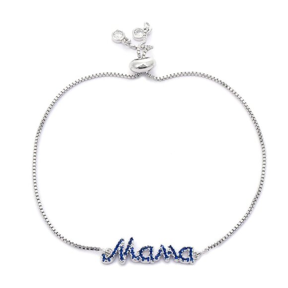 Mom To Be Boy Mama Blue Letters Silver Bracelet - Picture 1 of 3